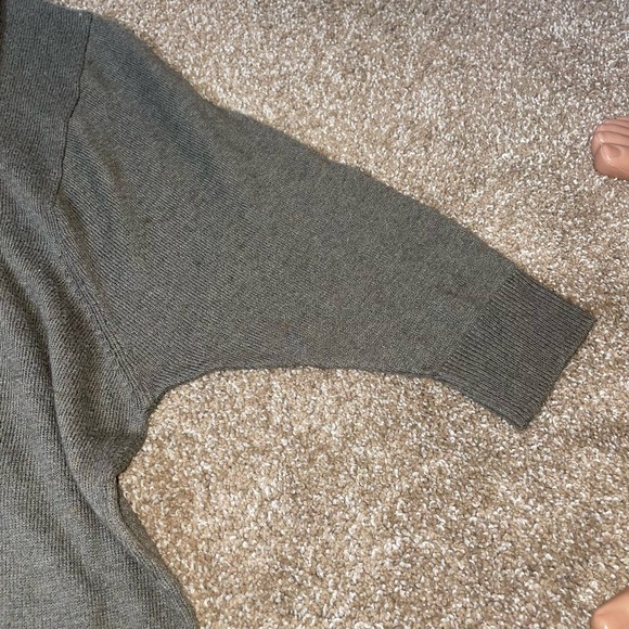 Leith sweater olive green 3/4 sleeve knit loose fit boxy cotton wool blend SZ SM - Picture 7 of 11